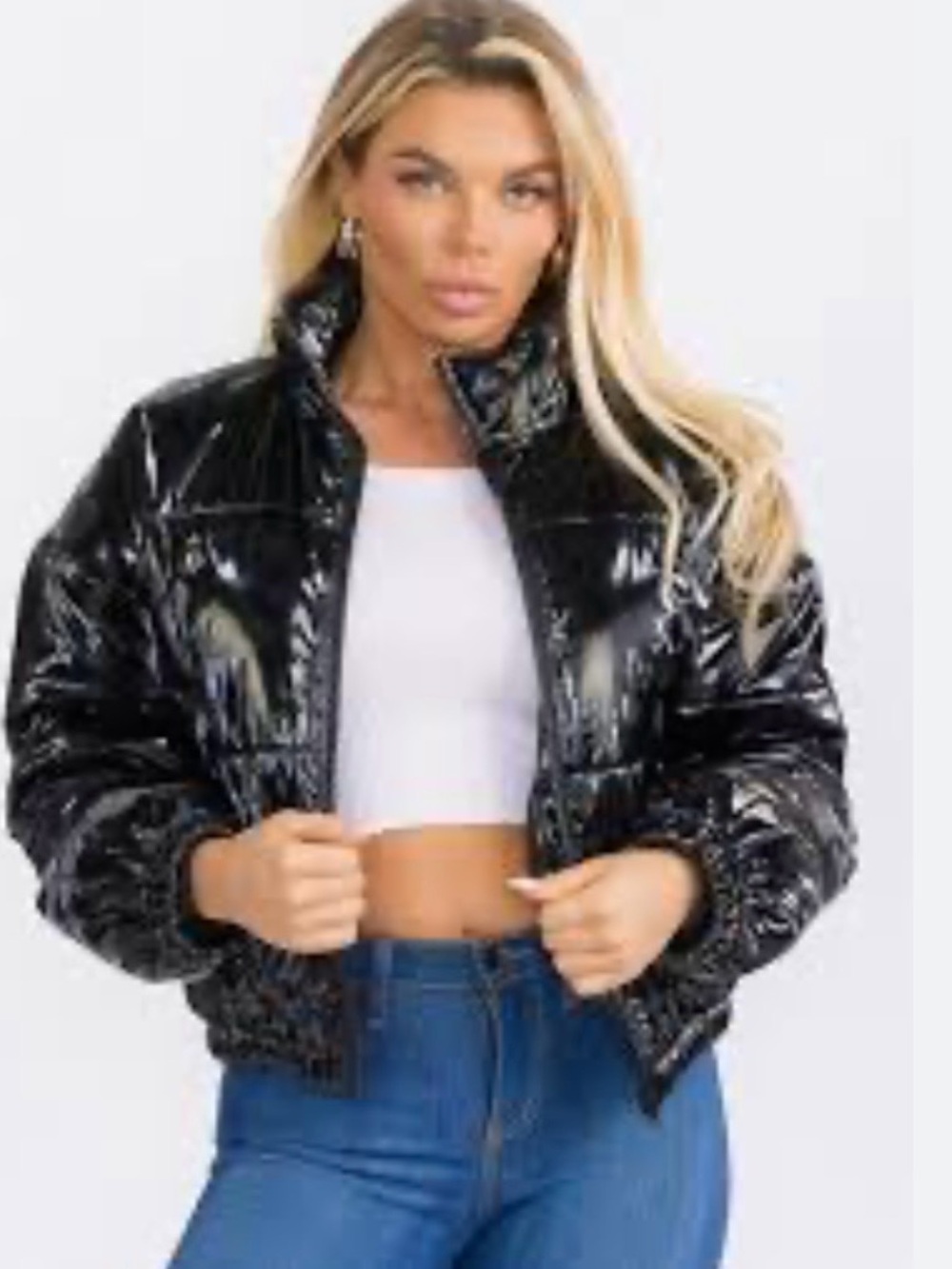 36Point5 Shiny Black Women's Cropped Puffer Jacket